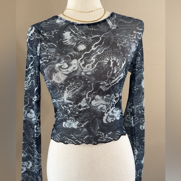 Bear Dance Tops - Subliminal galaxy mesh long sleeve crop top